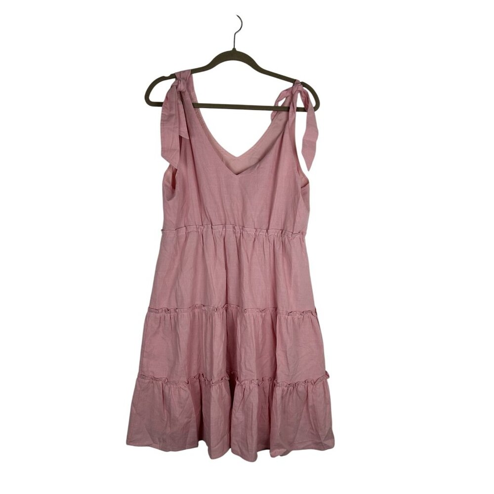 ZESICA V NECK SLEEVELESS TIE SHOULDER RUFFLE SWING SHORT SUNDRESSES PINK LARGE - Picture 4 of 8